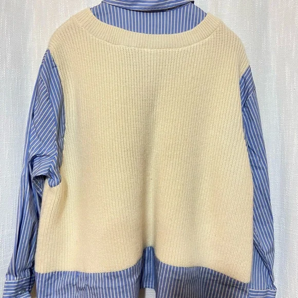 ZARA Cream and Blue Mixed Knit Dress Shirt With Sweater Vest (Oversized XS-S) - Picture 2 of 3